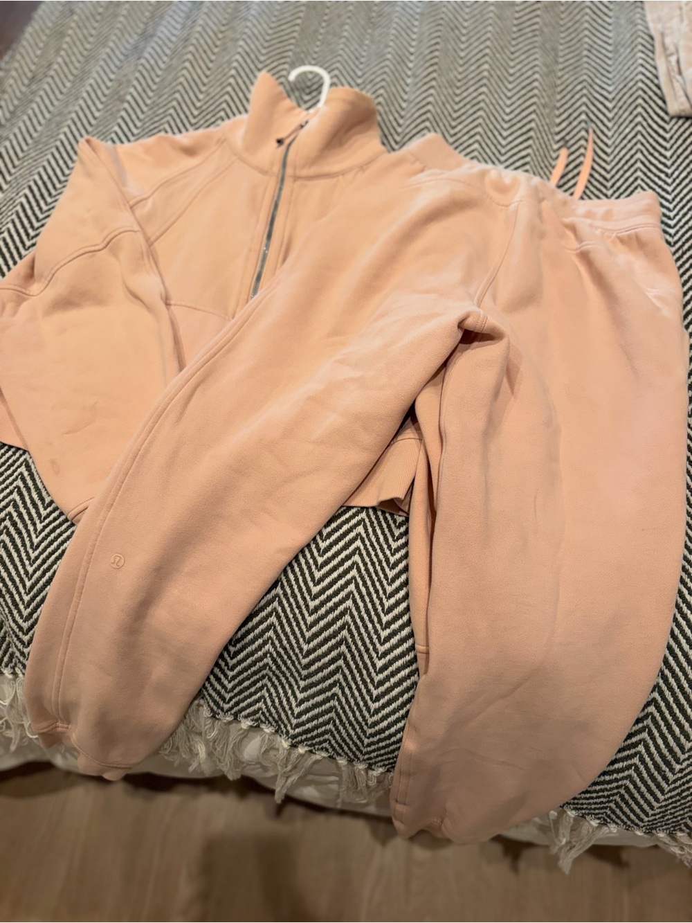 lululemon Scuba Funnel-Neck Half-Zip AND sweats in Peach Satin